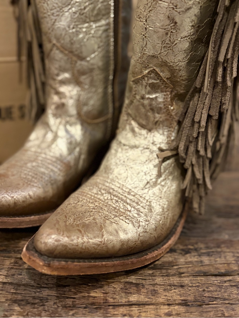 LIBERTY Black Metallic Taupe Fringe Lace-Up Western Boots - pewter - Picture 4 of 9